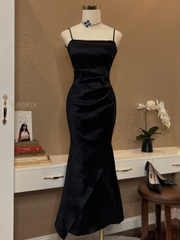 Đầm Body Tiệc Trơn 2 Dây Xếp Ly Eo Vạt Xẻ Chất Tapfa Co Dãn Đi Tiệc MIMIX - DK0