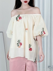 Áo Kiểu Nữ Trễ Vai Tay Bồng Boi Thêu Hoa Đi Du Lịch MIMIX - DP6