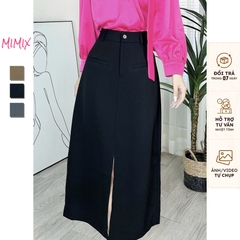 Chân Váy Nữ Trơn Phối Túi Trước Xẻ Giữa Chất Tuyết Hàn Công Sở MIMIX - DL1