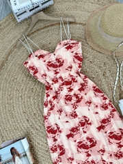 Đầm 2 Dây Hoa Dập Ly Lượn Sóng Kèm Xoắn Trước Chất Mango Dập Ly Sóng Đi Biển MIMIX - EA0