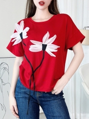 Áo Thun Nữ Cổ Tròn Đính Hoa 4 Màu Basic Chất Borip QC Đi Biển MIMIX - EH3