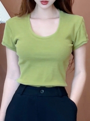 Áo Thun Nữ Len Tăm Cổ Tròn Tay Ngắn Chất Thun Borip Thỏ Quảng Châu Đi Du Lịch MIMIX - EH7