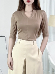 Áo Thun Nữ Cổ Tim Tay Ngắn Trơn Chất Borip QC Đi Làm Đi Du Lịch MIMIX - EI0
