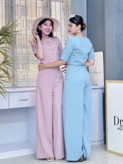 Set Bộ Áo Lượn Sóng Cổ Tròn Tay Ngắn Kèm Quần Suông Dài Chất Chéo Ruby Công Sở MIMIX - EI6