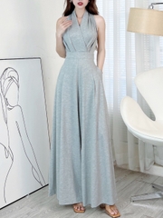 Jumpsuit Trơn Nữ Dáng Dài Sát Nách, Phối Ống Rộng Chất Thun Lụa Quảng Châu Đi Tiệc MIMIX - EK9