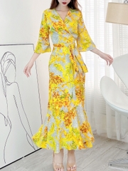 Đầm Maxi Hoa Đắp Chéo Kiểu Nữ Tay Loe Dáng Dài Đuôi Cá Chất Lụa Mango Đi Biển MIMIX - CN8