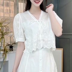 Set Váy Nữ Áo Nơ Mix Chân Váy Viền Ren Dọc Chất Boi Thêu Đi Du Lịch MIMIX - FM7