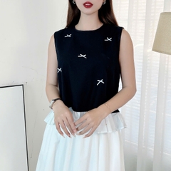 Set Váy Nữ Áo Sát Nách Đính Nơ Mix Chân Váy Bí Dáng Dài Xòe MIMIX Đi Biển - ER2