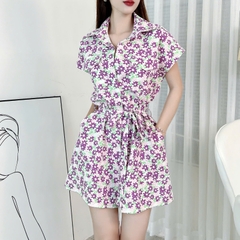 Jumpsuit Short Hoa Phối Túi Hộp Chất Linen Bột Đi Du Lịch MIMIX - ES5