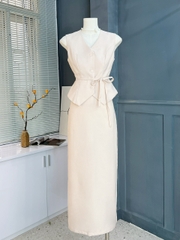 Set Váy Nữ Áo Gile Mix Chân Váy Dáng Suông Dài Phối Xẻ Tà Chất Tweet Chéo Mỏng Công Sở MIMIX - EW5