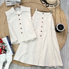 Set Váy Nữ Áo Sát Nách Mix Chân Váy Đính Nút Chất Linen Bột Đi Làm Đi Tiệc MIMIX - EX3