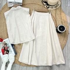 Set Váy Nữ Áo Sát Nách Mix Chân Váy Đính Nút Chất Linen Bột Đi Làm Đi Tiệc MIMIX - EX3