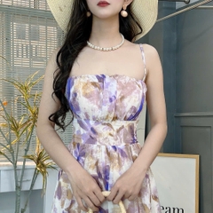 Váy Maxi In Hoa 2 Dây Cúp Ngực Dáng Dài Xòe Chất Voan Hàn Đi Biển MIMIX  - FB0