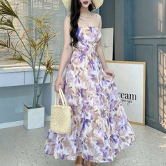 Váy Maxi In Hoa 2 Dây Cúp Ngực Dáng Dài Xòe Chất Voan Hàn Đi Biển MIMIX  - FB0