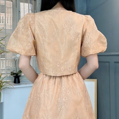 Set Váy Ren Áo Cổ Tròn Nút Hoa Mix Chân Váy Xòe Chất Ren Ép Tapfa Đi Tiệc Đi Làm MIMIX - FC2