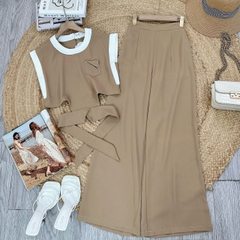 Set Bộ Trơn Áo Sát Nách Viền Trắng Mix Quần Dáng Dài Chất Lụa Trượt Chéo Đi Làm MIMIX - FC4