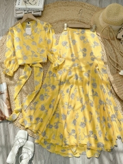 Set Váy Hoa Áo Đắp Chéo Mix Chân Váy Dáng Dài Xòe Đi Biển MIMIX - FC6