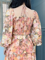 Set Bộ Váy Hoa Áo Croptop Tay Dài Mix Chân Váy Dáng Dài Chất Tơ Đi Du Lịch MIMIX - FD3
