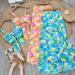 Set Bộ Áo Cúp 2 Dây Mix Quần Dáng Dài Chất Lụa Mango Đi Biển MIMIX - FD5
