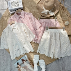 Set Short Áo Sơ Mi Thêu Hoa Chất Tơ Thêu Đi Dạo Phố MIMIX - FD7