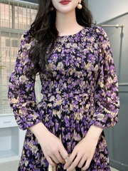 Váy Maxi Hoa Tay Dài Smocking Thân Dáng Dài Chất Tơ Đi Du Lịch MIMIX - FD9