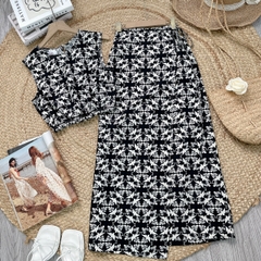 Set Váy Họa Tiết Nữ Áo Sát Nách Bo Eo Mix Chân Váy Đắp Vạt Chất Linen Đi Dạo Phố MIMIX - FF0