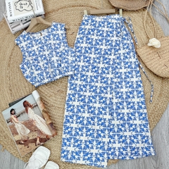 Set Váy Họa Tiết Nữ Áo Sát Nách Bo Eo Mix Chân Váy Đắp Vạt Chất Linen Đi Dạo Phố MIMIX - FF0