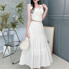Set Bộ Váy Mix Áo 2 Dây Bản To Dáng Dài Xòe Chất Cotton Đi Du Lịch MIMIX - FF1
