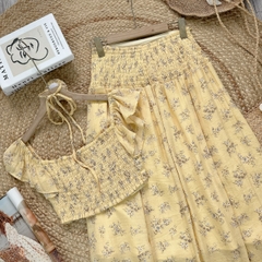 Set Váy Nữ Áo Croptop Tay Tiên Mix Chân Váy Nhún Eo Chất Tơ gân Đi Dạo Phố MIMIX - FF2