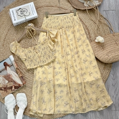 Set Váy Nữ Áo Croptop Tay Tiên Mix Chân Váy Nhún Eo Chất Tơ gân Đi Dạo Phố MIMIX - FF2