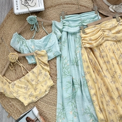 Set Váy Nữ Áo Croptop Tay Tiên Mix Chân Váy Nhún Eo Chất Tơ gân Đi Dạo Phố MIMIX - FF2