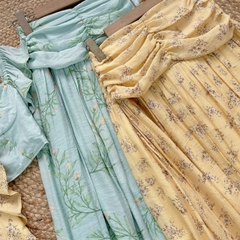 Set Váy Nữ Áo Croptop Tay Tiên Mix Chân Váy Nhún Eo Chất Tơ gân Đi Dạo Phố MIMIX - FF2