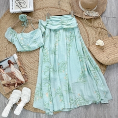 Set Váy Nữ Áo Croptop Tay Tiên Mix Chân Váy Nhún Eo Chất Tơ gân Đi Dạo Phố MIMIX - FF2