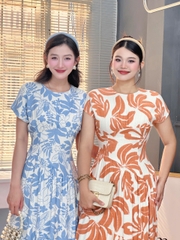 Đầm Maxi Hoa Tay Hến Dáng Dài Phối Chiết Eo Xéo Chất Linen Bambo Sược Đi Tiệc Đi Dạo MIMIX - FG0