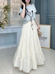 Chân Váy Nữ Trơn Tầng Đính Nơ Chất Tơ Cotton Đi Du Lịch MIMIX - FG6