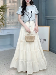 Chân Váy Nữ Trơn Tầng Đính Nơ Chất Tơ Cotton Đi Du Lịch MIMIX - FG6