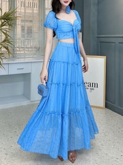 Set Áo Cúp Tay Ngắn Mix Chân Váy Dáng Dài Xòe Chất Tơ Thêu IC Đi Biển Đi Tiệc MIMIX - FG8