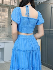 Set Áo Cúp Tay Ngắn Mix Chân Váy Dáng Dài Xòe Chất Tơ Thêu IC Đi Biển Đi Tiệc MIMIX - FG8