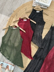 Set Bộ Nữ Áo Yếm Vạt Xéo Mix Quần Dáng Dài Chất Dệt Kim Ánh Nhũ Co Dãn 4 Chiều Đi Tiệc MIMIX - FH7