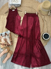 Set Bộ Nữ Áo Yếm Vạt Xéo Mix Quần Dáng Dài Chất Dệt Kim Ánh Nhũ Co Dãn 4 Chiều Đi Tiệc MIMIX - FH7