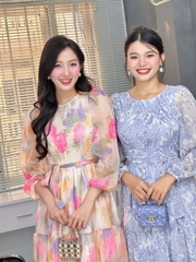 Đầm Maxi Cổ Tròn Tay Dài Họa Tiết Hoa Dáng Dài Chất Tơ IC, Tơ Pha Lê Đi Biển MIMIX - FI1