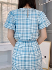 Set Váy Caro Nữ Áo Bí Thuê Nơ Mix Chân Váy Đuôi Cá Dáng Dài Chất Tơ Caro Đi Biển Đi Tiệc MIMIX - FI3