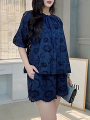 Set Short Nữ Áo Boi Thêu Mix Nơ Và Quần Dáng Ngắn Chất Boi Thêu Dày Đi Dạo Phố MIMIX - FI5