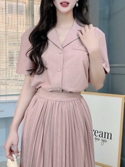 Set Váy Nữ Chân Váy Dập Ly Mix Áo Vest Tay Ngắn Chất Chéo Hàn Công Sở MIMIX - FJ1