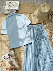 Set Váy Nữ Chân Váy Dập Ly Mix Áo Vest Tay Ngắn Chất Chéo Hàn Công Sở MIMIX - FJ1