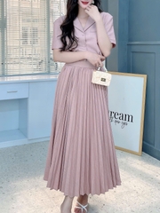 Set Váy Nữ Chân Váy Dập Ly Mix Áo Vest Tay Ngắn Chất Chéo Hàn Công Sở MIMIX - FJ1