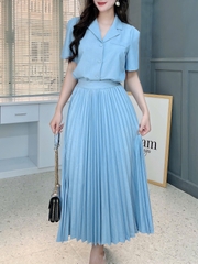 Set Váy Nữ Chân Váy Dập Ly Mix Áo Vest Tay Ngắn Chất Chéo Hàn Công Sở MIMIX - FJ1