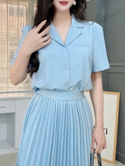 Set Váy Nữ Chân Váy Dập Ly Mix Áo Vest Tay Ngắn Chất Chéo Hàn Công Sở MIMIX - FJ1