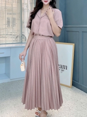 Set Váy Nữ Chân Váy Dập Ly Mix Áo Vest Tay Ngắn Chất Chéo Hàn Công Sở MIMIX - FJ1