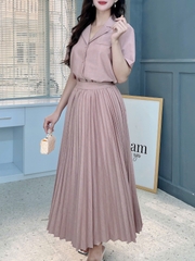 Set Váy Nữ Chân Váy Dập Ly Mix Áo Vest Tay Ngắn Chất Chéo Hàn Công Sở MIMIX - FJ1